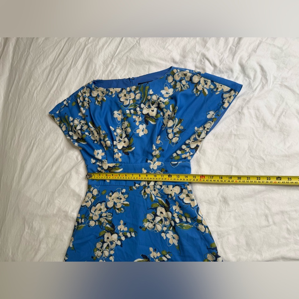 Blue Floral Fit & Flare Midi Maxi Pockets Autumn Wedding Guest Homecoming Dress - Picture 12 of 13